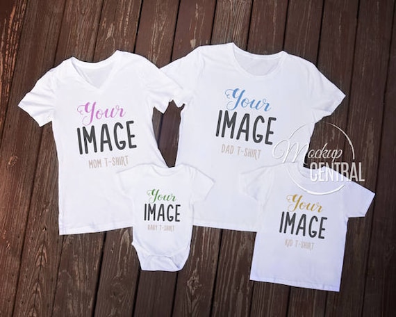 Download Matching Family Blank White T-Shirt and Baby Onsie Mockup