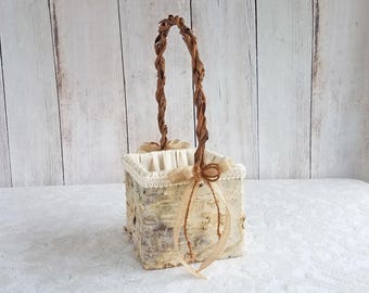 Square Rustic Birch Flower Girl Basket for your Wedding