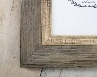 Miramar Large Distressed Driftwood Wood Picture Frame with White Mat 8x10, 9x12, 11x14, 14x16, 16x20, 18x24 with custom sizes available.