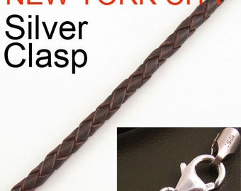 2mm Brown Braided Bolo Leather Cord Necklace Silver Clasp 14" inches - 36" inches Silver Clasp, You choose length LCB0200BRNS