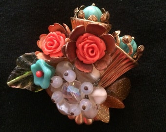 Lucite Beaded Flower Brooch / Pin