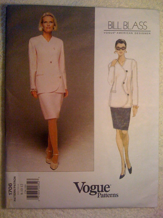 Vogue 90s Pattern 1706 by Bill Blass Misses Jacket and Skirt Size 8, 10, 12 Sale