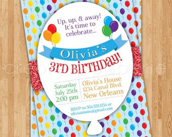 Rainbow Balloon Digital Birthday Invitation