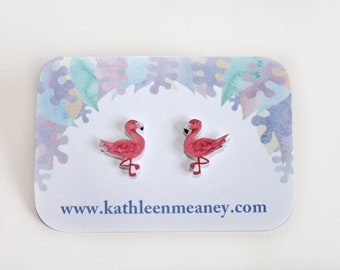 Flamingo bird stud earrings