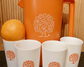 Vintage 1970s Rubbermaid Orange Juice Pitcher and Cup Set