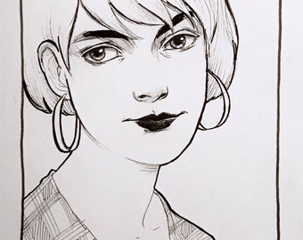 Original Ink Drawing "Plaid" by Amy Abshier
