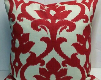 IKAT Richloom Solarium Basalto Cherry Red Ivory Decorative Outdoor Pillow Cover 16x16 18x18 20x20 22x22 16x12,18x12 more sizes with Zipper