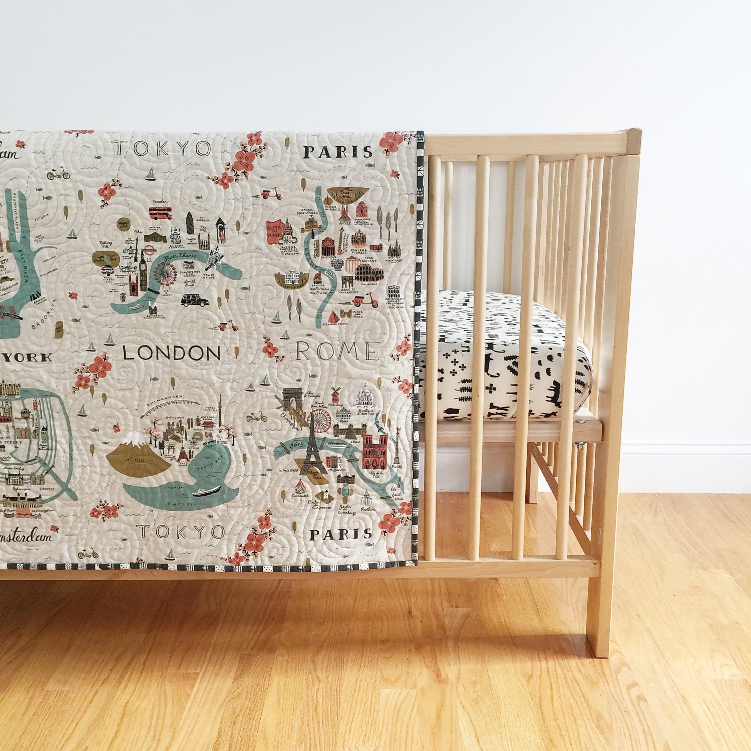 Rifle Paper Co. Wholecloth Baby Quilt with City Maps and Grid