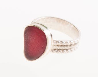Radiant red beach glass statement ring