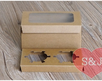 10x 2 holder cupcake/muffin/cake Brown Kraft Cardboard Boxes