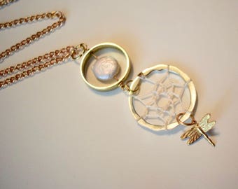Pearl and Dragonfly Dreamcatcher Necklace