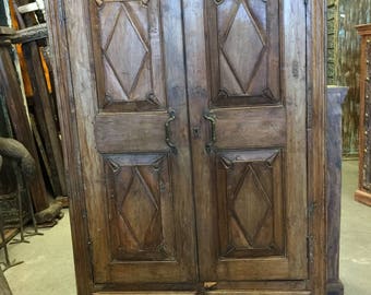 Antique Indian Teak Cabinet Chest Eclectic Furniture Armoire with drawers, Farmhouse Country Chic Decor NEW Shipment