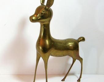 Brass Deer Figurine, Large Mid Century Modern Brass Deer