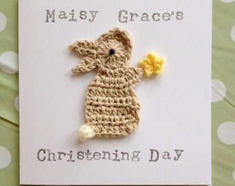 Personalised Handmade 'Christening Day'' Bunny Crochet Greeting Card