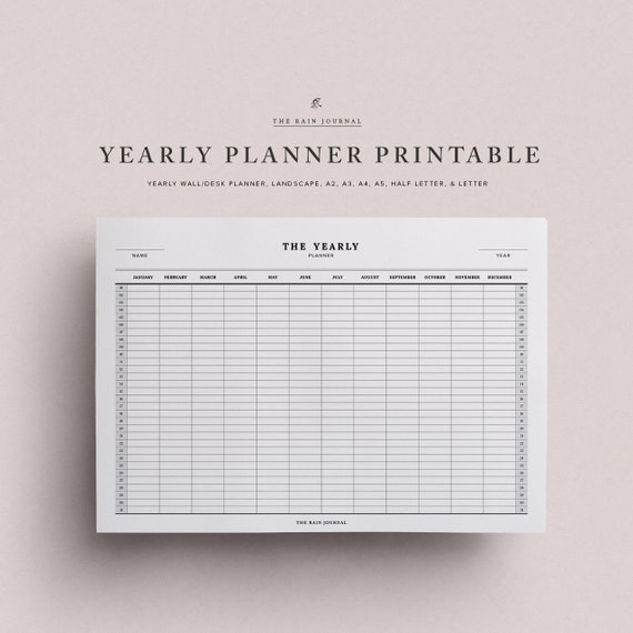 Yearly Planner Printable Wall Planner Desk Planner Yearly