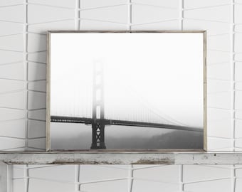 Golden Gate Bridge San Francisco California Architecture Poster, Large Wall Art Prints Black and White Photography Prints Minimalist Print