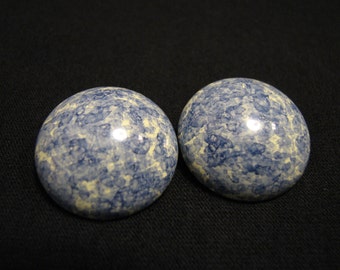 Vintage Round White and Blue Denim Enameled Metal Clip Earrings
