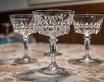 Vintage Cut French Crystal Champagne Coupes, Set of 4 Crystal Coupe Glasses, Vintage Crystal Coupes stamped FRANCE
