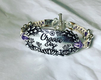 Choose joy handmade linen bracelet