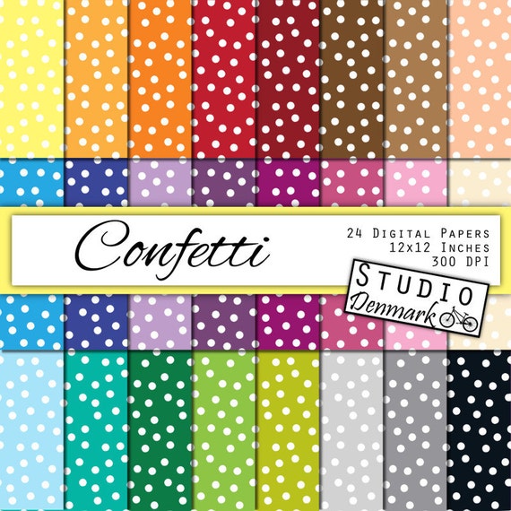 Confetti Digital Paper Value Pack 24 Colors Commercial Use