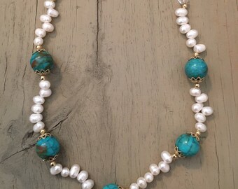 Freshwater pearl and turquoise necklace