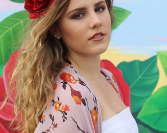 Red Rose Flower Crown Headband (Mexican Winter Wedding Bridal Headpiece Bride Music Festival Boho Gypsy Bridesmaids Adult Baby Girl)