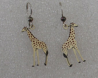 Fun Giraffe Earrings Painted Metal 1 7/8" Long