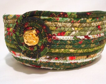 Handmade Coiled Fabric Bowl in Sparkling Christmas Green, Gift