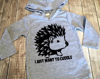 Kids Hoodie - I Just Want To Cuddle - Hedgehog Hoodie - Funny Toddler Hoodie - Hedgehog Shirt - Infant Hoodie - Youth Hoodie - Hedgehog