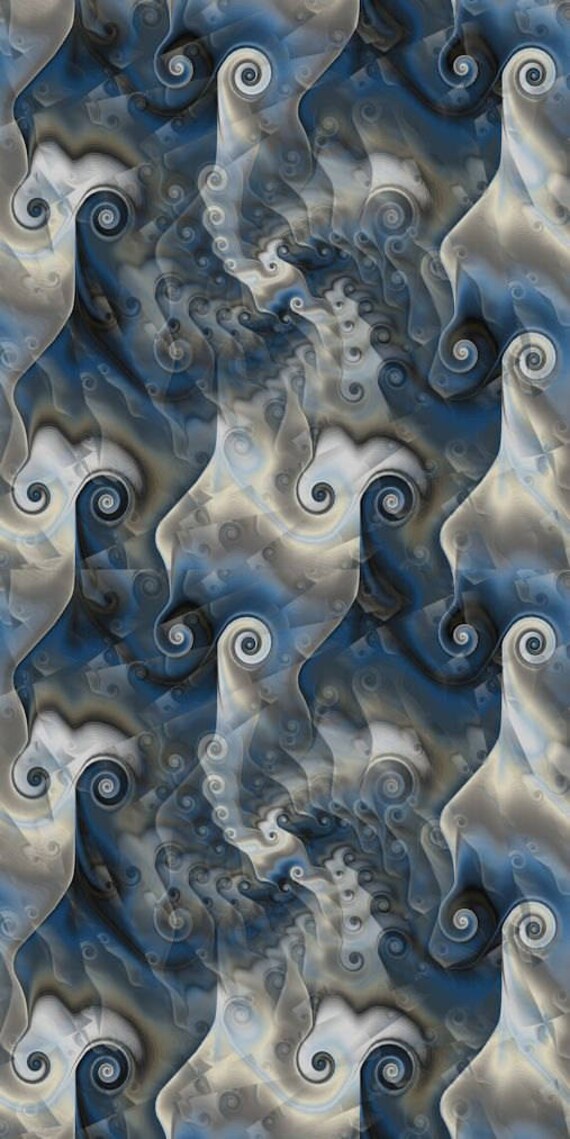Artist Created Canvas Fabric Fiber Art Fabric Blue Sea Scrolls Circles