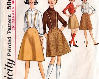 Vintage Early 60's Bobby Socks-er Skirt with Suspenders Pattern: Simplicity 5079; size "teen", waist 25", hips 34"; "Simple to Make"