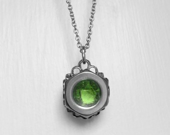 Stainless Steel Necklace, Hex Nut Jewelry, Light Green, Non Tarnish, Customizable Color Center