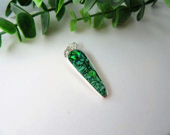 Green Cultured Opal Sterling Silver Pendant