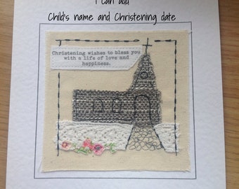 Handmade Christening card. baptism card can be personalised with child's name and date of christening.