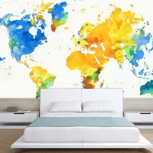 World Map Wall Mural Painting Wallpaper Colorful Watercolor World Map Wall Mural Painting Wallpaper Colorful Watercolor