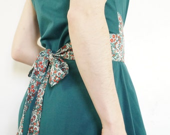 Emerald green and wide dress belt liberty coton jersey bio, sleeveless