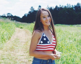 American Flag Crop Top - crochet with stars and stripes