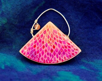 Pink fan necklace, pink ombre fan necklace, pink jewelry, hand painted resin, pink lovers jewelry, pink boho necklace, pink fan shape resin