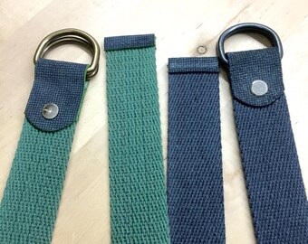 Canvas Belt, Blue With D Ring and real Leather - Unisex