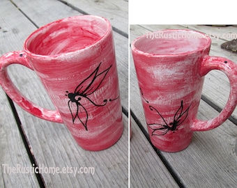 Pottery dragonfly mug choose your color custom pottery mugs dragonflies insects bugs tall mug