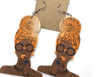 Wooden Earrings - Head Wrap Queen