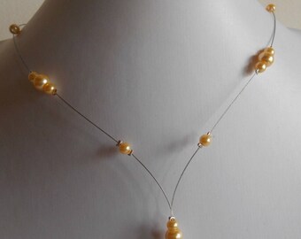 Wedding necklace cascade beads yellow gold