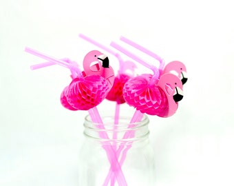 Flamingo Straws Set of 12/ Flamingo Bachelorette Party Decors/ Flamingo Honeycomb Straws/ Summer Pool Side Party Straws