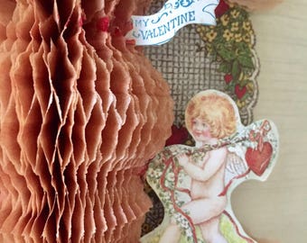 Vintage Honeycomb Valentine Card - Victorian 1920's
