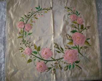 Final Sale Breathtaking ribbon work pink roses pure silk frame or pillow stump work