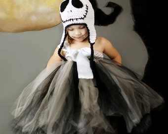Jack Skellington Crocheted Earflap Beanie with Braids for children or adults