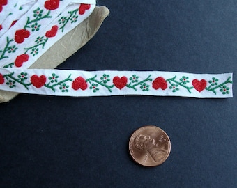1 Yard Vintage Hearts & Flowers Woven Cotton Ribbon