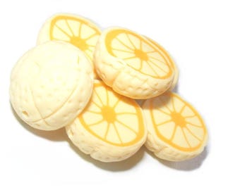 Pearls demi-fruit citrus polymer clay grapefruit yellow x 2