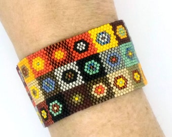 Kandinski Inspired Patchwork Peyote Cuff Bracelet