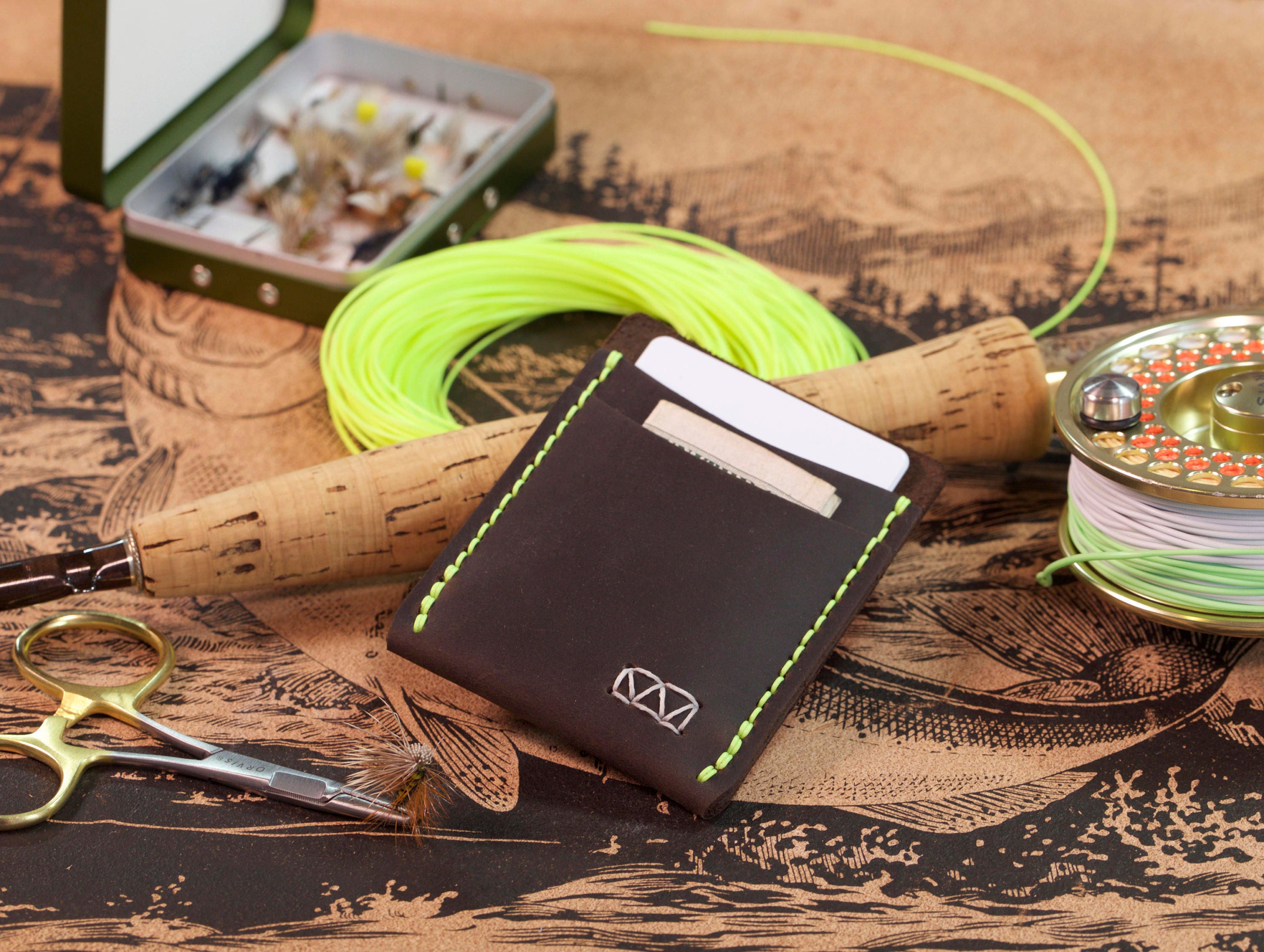 Fly Fishing Wallet Minimal Leather Wallet Made with Fly